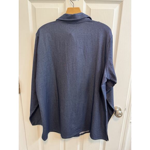 Quacker Factory XL Knit Denim Blouse Button Rhinestones Collar Tab Pocket - Picture 3 of 11